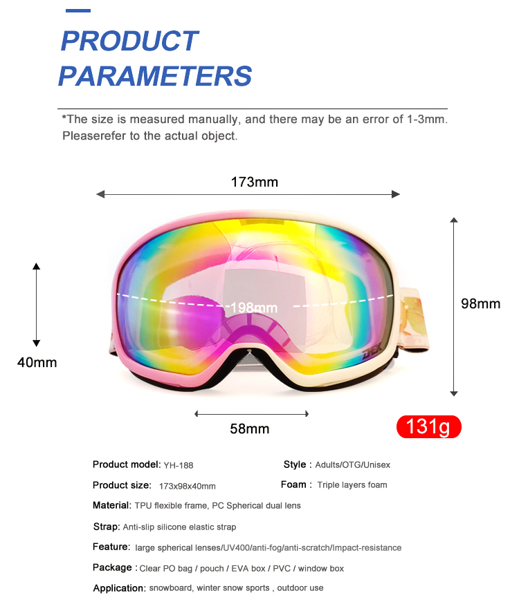 DEX Anti-fog Adults ski goggles YH188(图2)