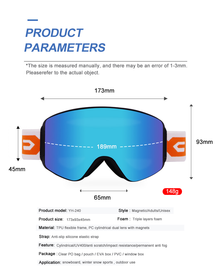 Magnetic Adults ski goggles YH240(图2)