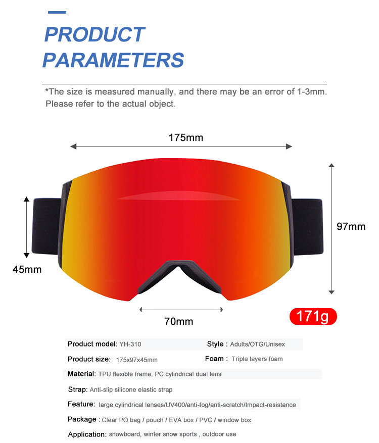 Magnetic Adults ski goggles YH310(图2)